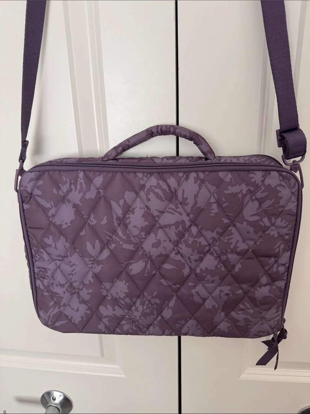 Vera Bradley Quilted Ultralight Laptop Crossbody Plum Floral Tonal Chrysanthemum